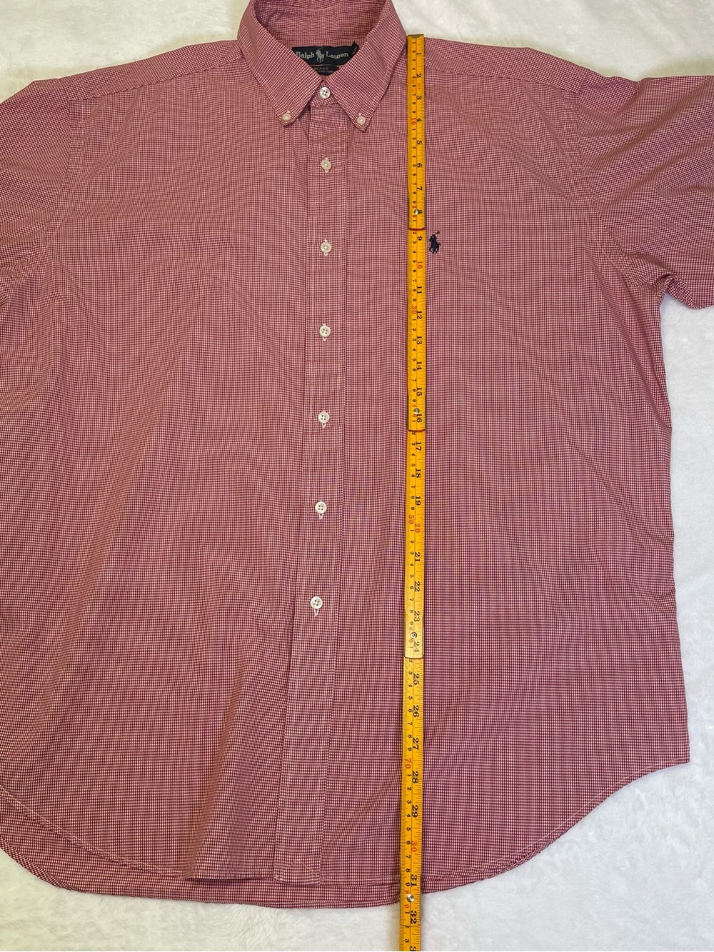 Vintage Ralph Lauren Blake Men’s L Red Gingham Navy Pony Short Sleeve Shirt - Picture 7 of 9